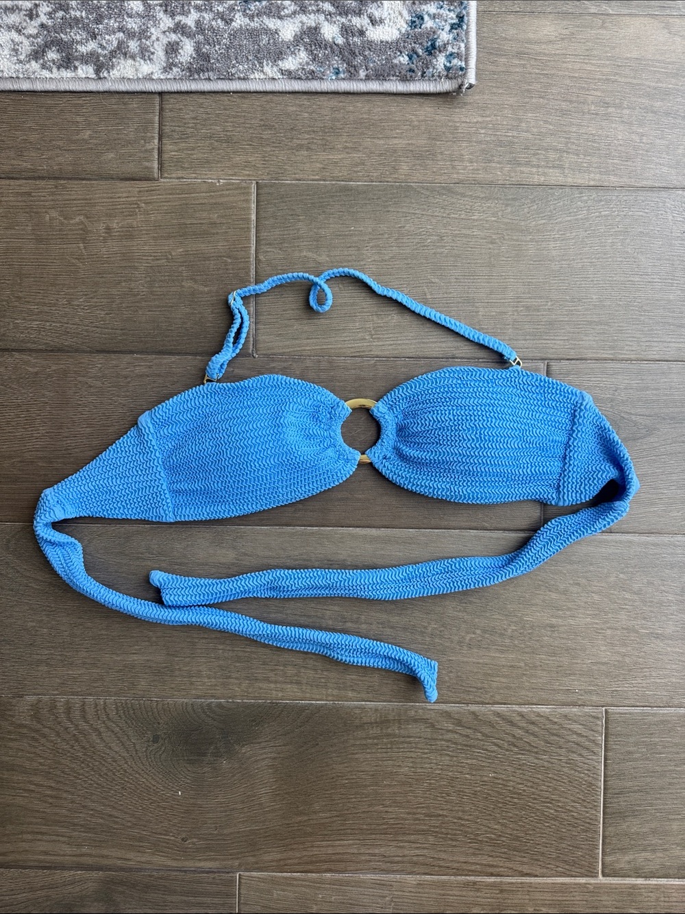 Monday Swimwear Bright Blue Bandeau Bikini Top with Gold Ring